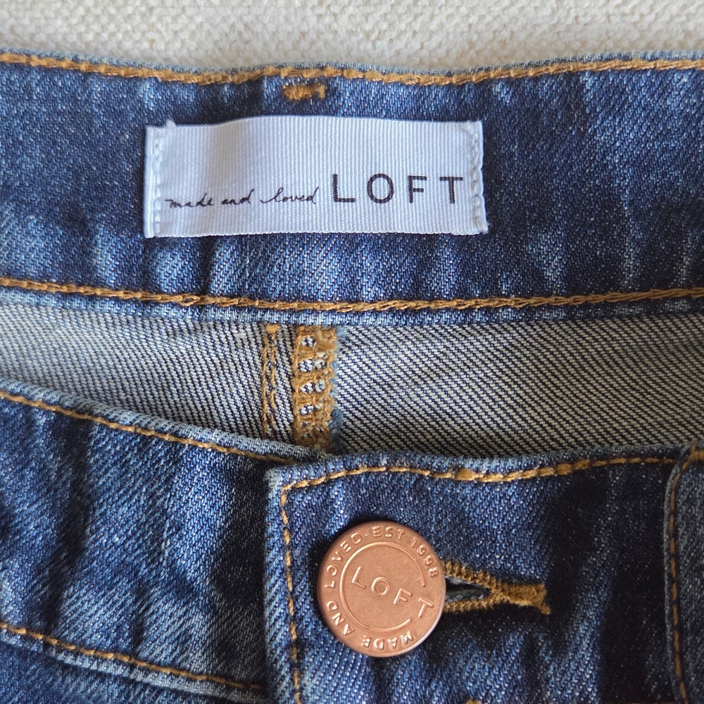 LOFT High Waist Straight Crop Jeans Size 4 Petite Dark Wash  Raw Hem Minimalist - Picture 4 of 7
